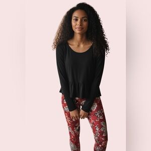 JOSIE NATORI Red and White Floral PJ Pants black shirt Size Small pajamas set